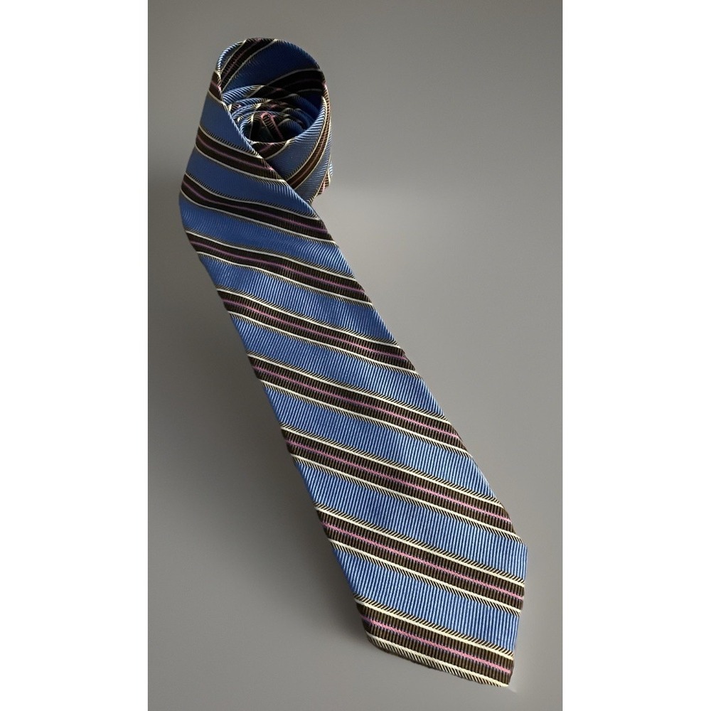 Hickey Freeman Neckwear Tie Blue Brown Diagonal Striped Italy 100% Silk JBHS